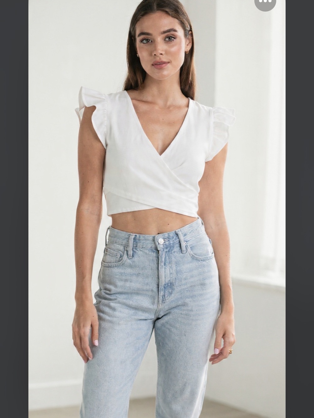 Monteau Ivory Flutter Sleeve Wrap Blouse